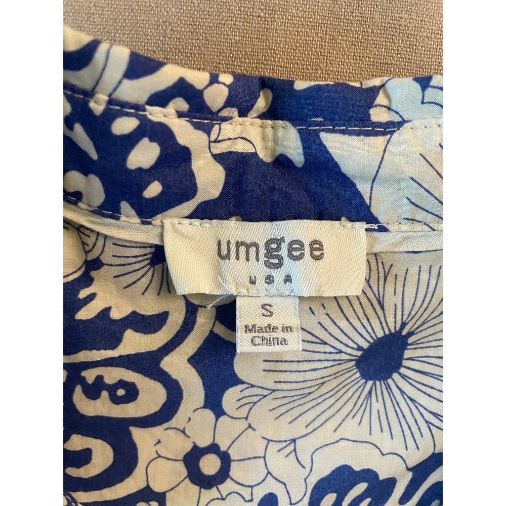 Umgee Mini Dress Sz S Blue White Floral Tiered Boho Cowgirl Western Coastal - Picture 5 of 8
